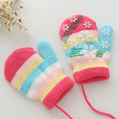 Бебешки ръкавици Есен Зима Детски топли ръкавици Бебешки момчета Момичета Меки детски ръкавици Снежинка Ивица Бебешки аксесоари за деца