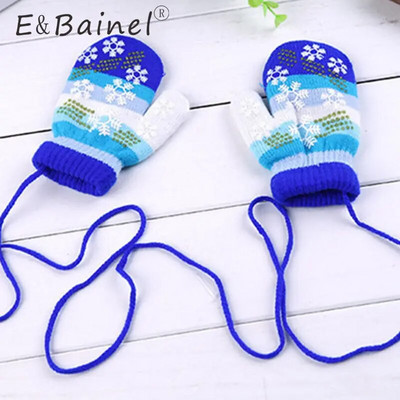 Бебешки ръкавици Есен Зима Детски топли ръкавици Бебешки момчета Момичета Меки детски ръкавици Снежинка Ивица Бебешки аксесоари за деца