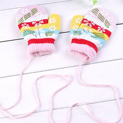 Бебешки ръкавици Есен Зима Детски топли ръкавици Бебешки момчета Момичета Меки детски ръкавици Снежинка Ивица Бебешки аксесоари за деца