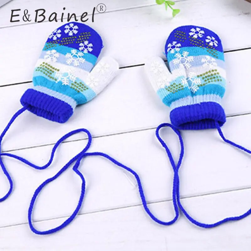 Бебешки ръкавици Есен Зима Детски топли ръкавици Бебешки момчета Момичета Меки детски ръкавици Снежинка Ивица Бебешки аксесоари за деца
