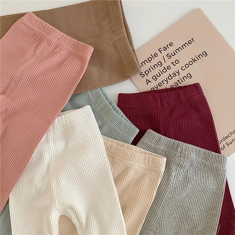 Есенни пролетни клинове за момиченца Памучни бебешки момчета с рипсени бебешки дрехи с пълна дължина Тесни панталони Детски ежедневни панталони