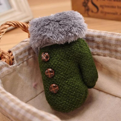 Прекрасни зимни детски ръкавици с копчета за плетене Двойно удебелени топли детски ръкавици Момчета/момичета Плюшени маншети Вълнени ръкавици с кожа L39