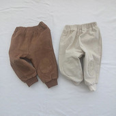 Есен Зима Infant Plus Velvet Thick Sweatpants Toddler Girl Patch Ribbed Solid Casual Pants Boy Baby Cotton Fleece Pants