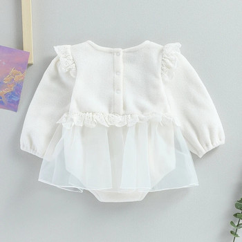 BeQeuewll Baby Girls Romper Dress Дантелени гащеризони с дълъг ръкав за новородени бебета Малки деца Сладки дрехи за 0-24 месеца