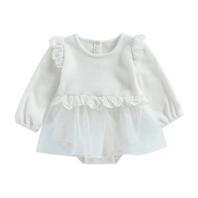 BeQeuewll Baby Girls Romper Dress Дантелени гащеризони с дълъг ръкав за новородени бебета Малки деца Сладки дрехи за 0-24 месеца