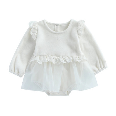 BeQeuewll Baby Girls Romper Dress Дантелени гащеризони с дълъг ръкав за новородени бебета Малки деца Сладки дрехи за 0-24 месеца