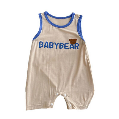 Летен гащеризон за новородено Бяло мече Бебешки гащеризони Мек муселин без ръкави Дрехи за бебета Момчета Момичета Спално облекло за малки деца Детско облекло