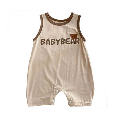 Летен гащеризон за новородено Бяло мече Бебешки гащеризони Мек муселин без ръкави Дрехи за бебета Момчета Момичета Спално облекло за малки деца Детско облекло