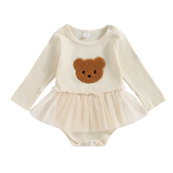 BeQeuewll Baby Girls For Fall Mesh Romper Dress Bear Pattern Long Sleeve Sleeve Comsuits for Novoboran Beba Прохождащо дете Сладки дрехи