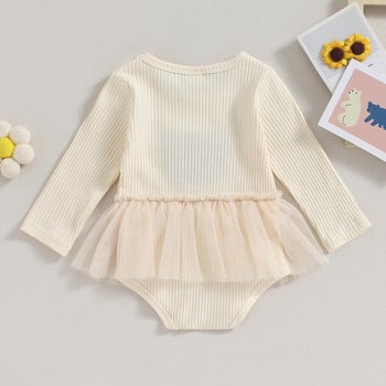 BeQeuewll Baby Girls For Fall Mesh Romper Dress Bear Pattern Long Sleeve Sleeve Comsuits for Novoboran Beba Прохождащо дете Сладки дрехи