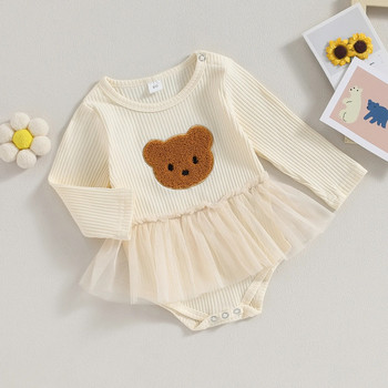 BeQeuewll Baby Girls For Fall Mesh Romper Dress Bear Pattern Long Sleeve Sleeve Comsuits for Novoboran Beba Прохождащо дете Сладки дрехи