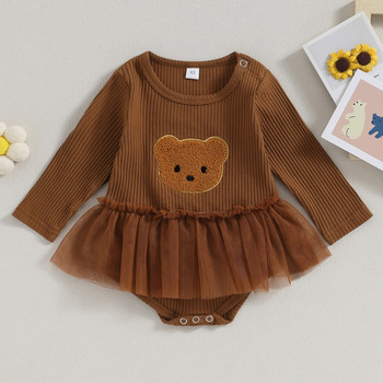 BeQeuewll Baby Girls For Fall Mesh Romper Dress Bear Pattern Long Sleeve Sleeve Comsuits for Novoboran Beba Прохождащо дете Сладки дрехи