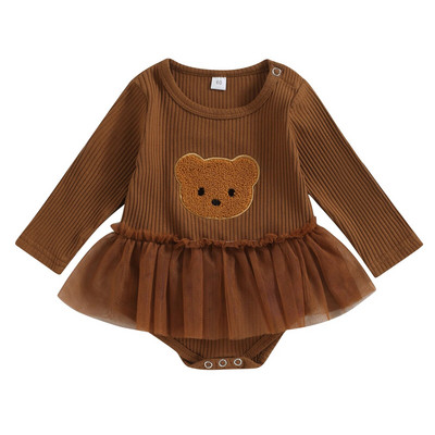 BeQeuewll Baby Girls For Fall Mesh Romper Dress Bear Pattern Long Sleeve Sleeve Comsuits for Novoboran Beba Прохождащо дете Сладки дрехи