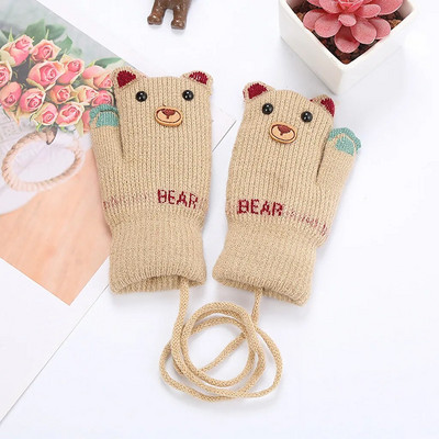 ARLONEET Kid Girls Boys Winter Knit Thicken топли ръкавици Mittens knitting Stitching Plus velvet Cartoon animal Lanyard Gloves CD0