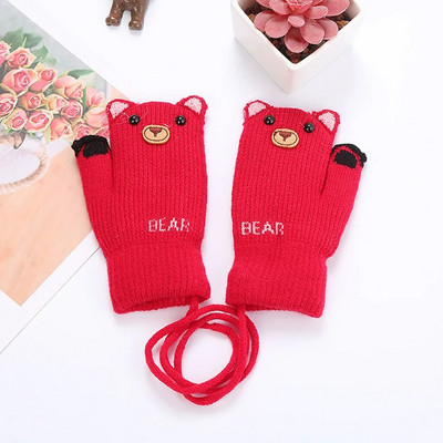 ARLONEET Kid Girls Boys Winter Knit Thicken топли ръкавици Mittens knitting Stitching Plus velvet Cartoon animal Lanyard Gloves CD0