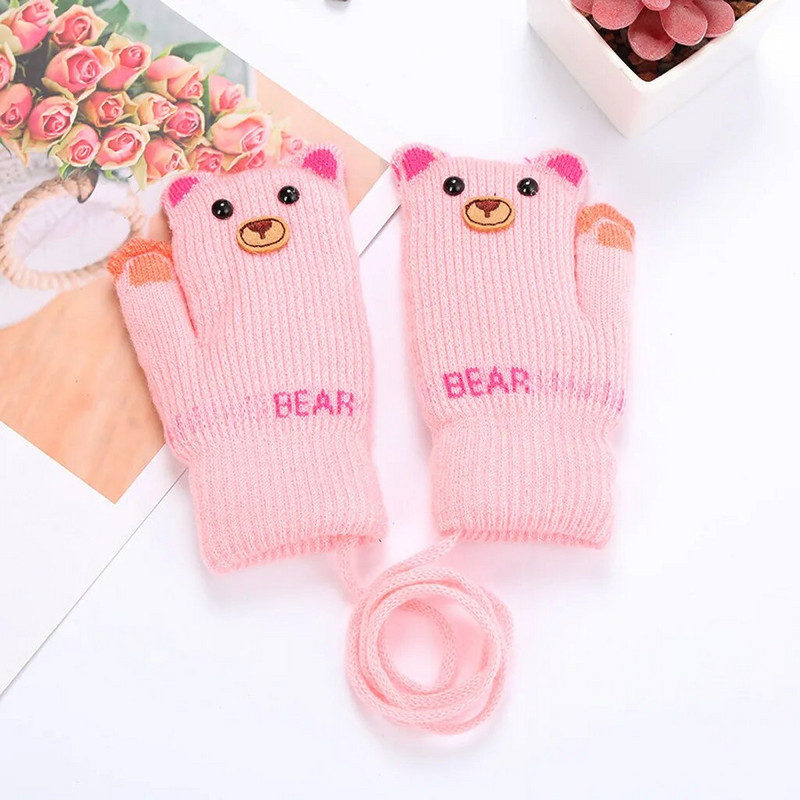 ARLONEET Kid Girls Boys Winter Knit Thicken топли ръкавици Mittens knitting Stitching Plus velvet Cartoon animal Lanyard Gloves CD0