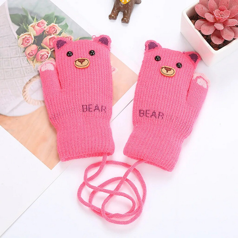 ARLONEET Kid Girls Boys Winter Knit Thicken топли ръкавици Mittens knitting Stitching Plus velvet Cartoon animal Lanyard Gloves CD0