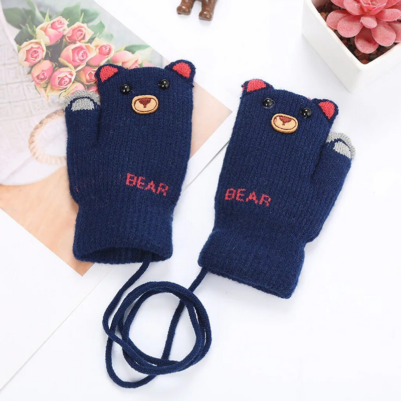 ARLONEET Kid Girls Boys Winter Knit Thicken топли ръкавици Mittens knitting Stitching Plus velvet Cartoon animal Lanyard Gloves CD0