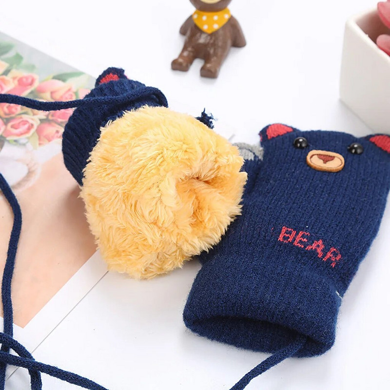 ARLONEET Kid Girls Boys Winter Knit Thicken топли ръкавици Mittens knitting Stitching Plus velvet Cartoon animal Lanyard Gloves CD0