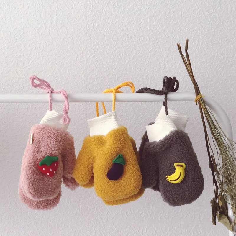 Дебели плюшени топли бебешки ръкавици Зимни плюс кадифени ръкавици Деца Детски коралови поларени плодови ръкавици за 1-6 години