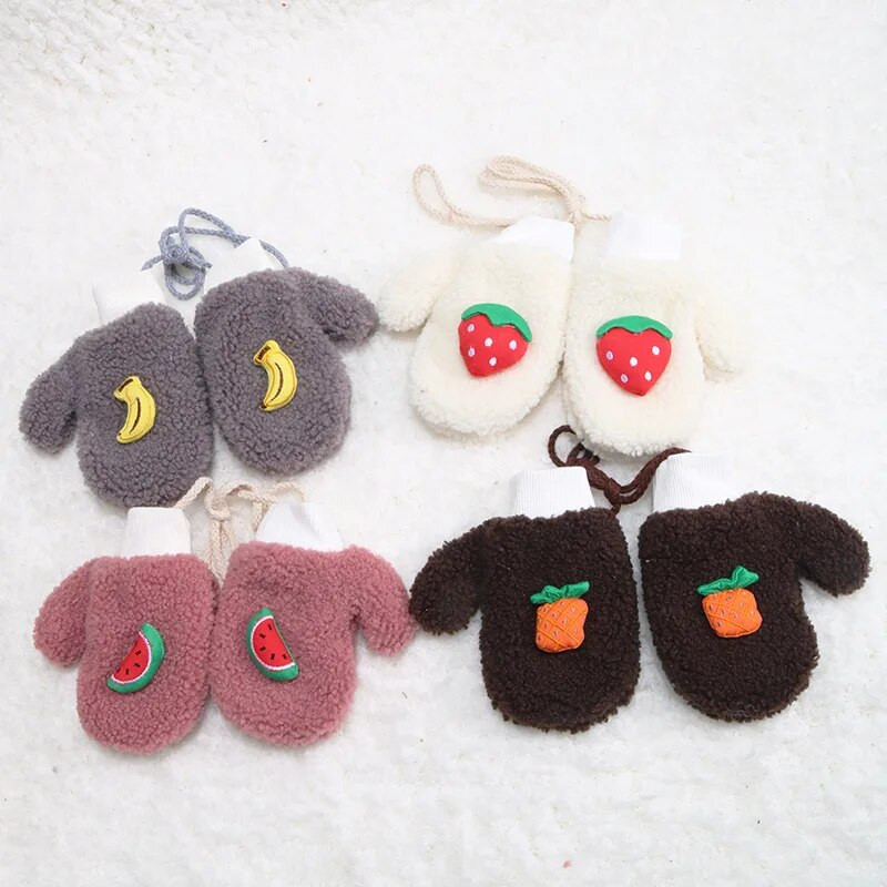 Дебели плюшени топли бебешки ръкавици Зимни плюс кадифени ръкавици Деца Детски коралови поларени плодови ръкавици за 1-6 години