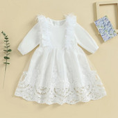 BeQeuewll Детска ежедневна рокля за момичета за есента Рокля с дълги ръкави с кръгло деколте и пера от пачуърк Есенна рокля за 9-36 месеца