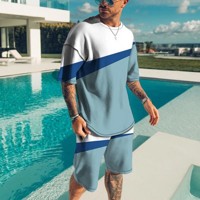 Euroopa ja Ameerika suvine meeste ülikonna trend vabaaja ranna lühikeste varrukatega T-särk 3D digiprindiga T-särk lühikesed püksid spordiülikond O