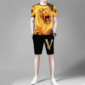 Лятна нова ледена копринена тениска с къс ръкав Мъжки костюм 3D печат Животно Тигър Вълк Модел Спорт и свободно време Мъжко облекло