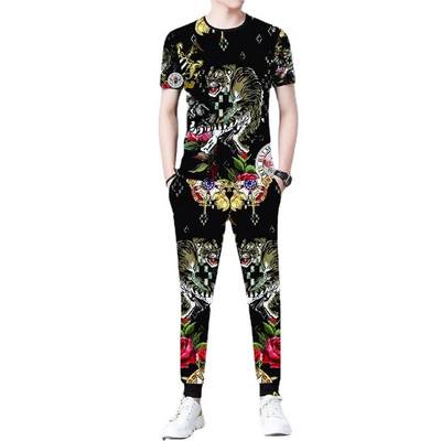 Лятна нова ледена копринена тениска с къс ръкав Мъжки костюм 3D печат Животно Тигър Вълк Модел Спорт и свободно време Мъжко облекло