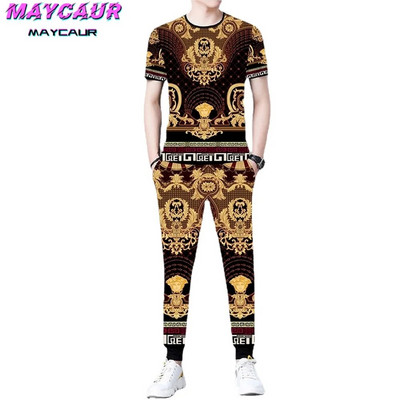 Лятна нова ледена копринена тениска с къс ръкав Мъжки костюм 3D печат Животно Тигър Вълк Модел Спорт и свободно време Мъжко облекло