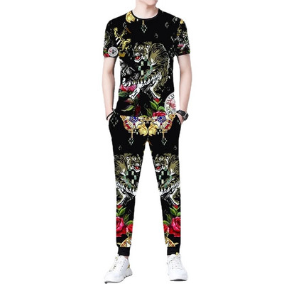 Лятна нова ледена копринена тениска с къс ръкав Мъжки костюм 3D печат Животно Тигър Вълк Модел Спорт и свободно време Мъжко облекло