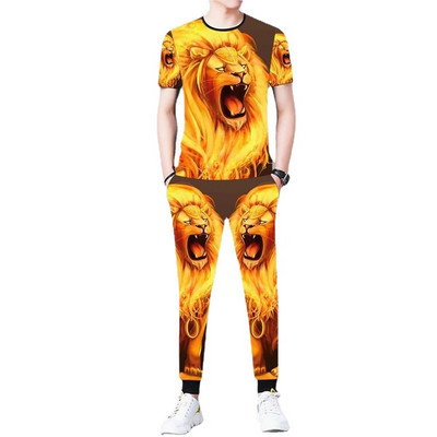 Лятна нова ледена копринена тениска с къс ръкав Мъжки костюм 3D печат Животно Тигър Вълк Модел Спорт и свободно време Мъжко облекло