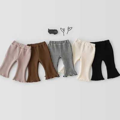 6m-6y Baby Girls Boot Cut Pant 2023 Пролет Нови бебешки кльощави панталони Едноцветни момичешки клинове Детски сладки панталони Детски памучни панталони