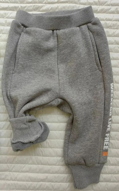 Момче Момиче Бебе Есен Зима Плюс кадифени удебелени спортни панталони Детски ежедневни панталони с полар с печат на букви Едноцветни детски памучни панталони