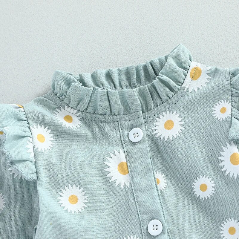 BeQeuewll Ежедневна рокля за деца, момичета, с дълги ръкави, рокля с ръкави в листа на лотос, есенна пролетна рокля с копчета и принт на цветя