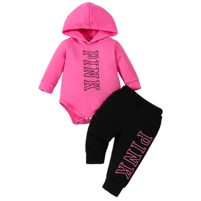 2 бр. Пролетни и есенни комплекти за бебета момичета Гащеризон с дълъг ръкав с качулка и дълги панталони Облекла за новородени 0-24M