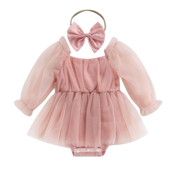 BeQeuewll Baby Girls Casual Romper Φόρεμα με δαντέλα μονόχρωμο τούλι συνονθύλευμα με φιόγκο κεφαλόδεσμο Χαριτωμένο φόρεμα πριγκίπισσας