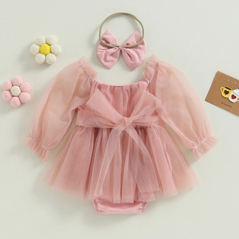 BeQeuewll Baby Girls Casual Romper Φόρεμα με δαντέλα μονόχρωμο τούλι συνονθύλευμα με φιόγκο κεφαλόδεσμο Χαριτωμένο φόρεμα πριγκίπισσας