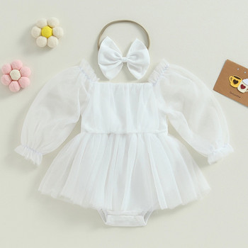 BeQeuewll Baby Girls Casual Romper Φόρεμα με δαντέλα μονόχρωμο τούλι συνονθύλευμα με φιόγκο κεφαλόδεσμο Χαριτωμένο φόρεμα πριγκίπισσας