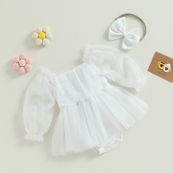 BeQeuewll Baby Girls Casual Romper Φόρεμα με δαντέλα μονόχρωμο τούλι συνονθύλευμα με φιόγκο κεφαλόδεσμο Χαριτωμένο φόρεμα πριγκίπισσας