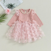 BeQeuewll Пролетна и есенна рокля на принцеса за момиченце с дълъг ръкав Рокля от тюл Декорация Сладка и фея