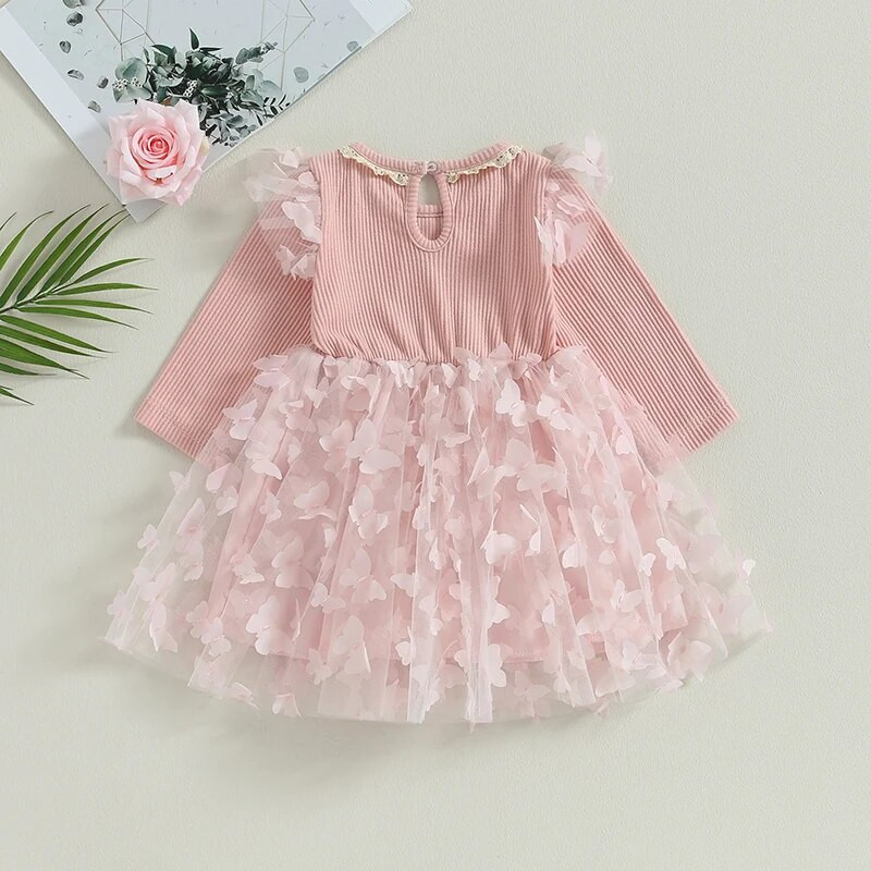 BeQeuewll Пролетна и есенна рокля на принцеса за момиченце с дълъг ръкав Рокля от тюл Декорация Сладка и фея