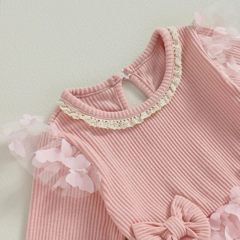 BeQeuewll Пролетна и есенна рокля на принцеса за момиченце с дълъг ръкав Рокля от тюл Декорация Сладка и фея