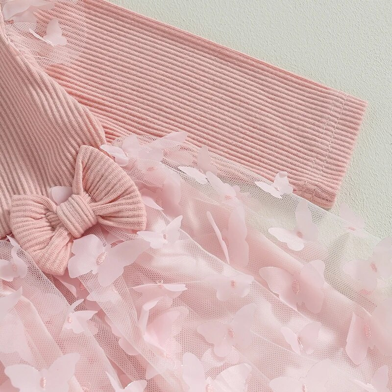 BeQeuewll Пролетна и есенна рокля на принцеса за момиченце с дълъг ръкав Рокля от тюл Декорация Сладка и фея