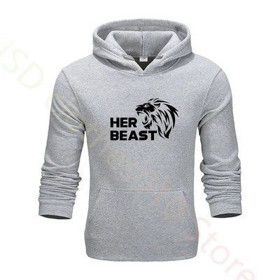 Комплект качулка за двойка Beauty Beast Print Анцуг Мъжки суичър и спортен панталон 2 бр. Спортно облекло Ежедневно облекло Дамски костюм