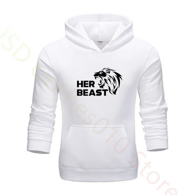 Комплект качулка за двойка Beauty Beast Print Анцуг Мъжки суичър и спортен панталон 2 бр. Спортно облекло Ежедневно облекло Дамски костюм