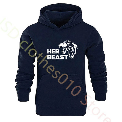 Комплект качулка за двойка Beauty Beast Print Анцуг Мъжки суичър и спортен панталон 2 бр. Спортно облекло Ежедневно облекло Дамски костюм