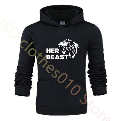 Комплект качулка за двойка Beauty Beast Print Анцуг Мъжки суичър и спортен панталон 2 бр. Спортно облекло Ежедневно облекло Дамски костюм