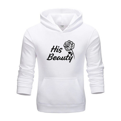 Комплект качулка за двойка Beauty Beast Print Анцуг Мъжки суичър и спортен панталон 2 бр. Спортно облекло Ежедневно облекло Дамски костюм