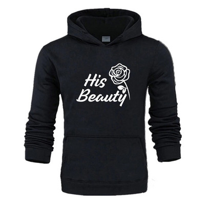 Комплект качулка за двойка Beauty Beast Print Анцуг Мъжки суичър и спортен панталон 2 бр. Спортно облекло Ежедневно облекло Дамски костюм